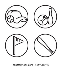 Set of 4 vector icons such as Cap, Bowling, Flag, Bat, web UI editable icon pack, pixel perfect