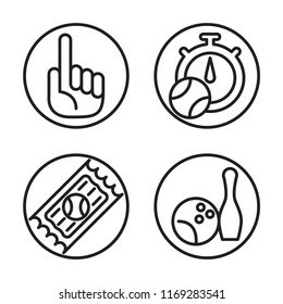 Set of 4 vector icons such as Hand, Stopwatch, Ticket, Bowling, web UI editable icon pack, pixel perfect
