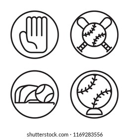 Set of 4 vector icons such as Baseball glove, Emblem, Baseball, web UI editable icon pack, pixel perfect