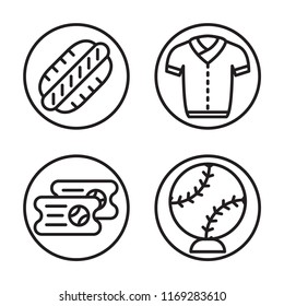 Set of 4 vector icons such as Hot dog, Uniform, Ticket, Baseball, web UI editable icon pack, pixel perfect