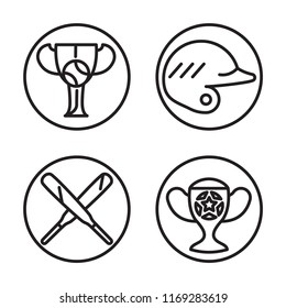 Set of 4 vector icons such as Cup, Helmet, Bats, Trophy, web UI editable icon pack, pixel perfect