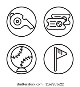 Set of 4 vector icons such as Whistle, Ticket, Baseball, Flag, web UI editable icon pack, pixel perfect