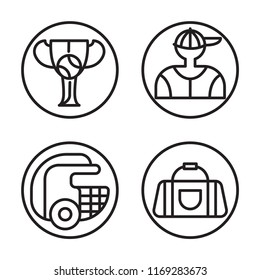 Set of 4 vector icons such as Cup, Batter, Helmet, Sport bag, web UI editable icon pack, pixel perfect