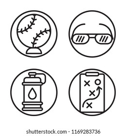Set of 4 vector icons such as Baseball, Sunglasses, Water bottle, Tactics, web UI editable icon pack, pixel perfect