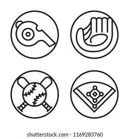 Set of 4 vector icons such as Whistle, Glove, Emblem, Field, web UI editable icon pack, pixel perfect