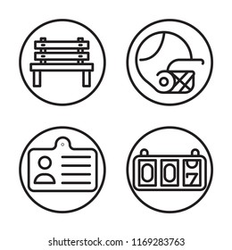 Set of 4 vector icons such as Bench, Helmet, Card, Counter, web UI editable icon pack, pixel perfect