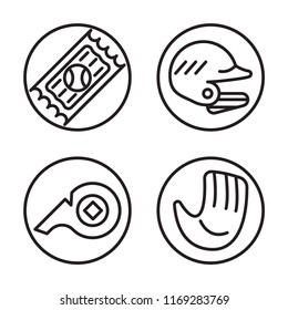 Set of 4 vector icons such as Ticket, Helmet, Whistle, Baseball glove, web UI editable icon pack, pixel perfect