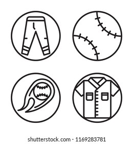 Set of 4 vector icons such as Uniform, Baseball, Ball, web UI editable icon pack, pixel perfect