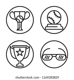 Set of 4 vector icons such as Cup, Ball, Trophy, Sunglasses, web UI editable icon pack, pixel perfect