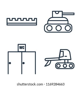 Set of 4 vector icons such as Ruler, Tank, Toilet, Excavator, web UI editable icon pack, pixel perfect