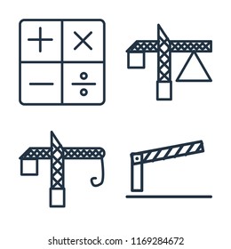 Set of 4 vector icons such as Calculator, Crane, Barrier, web UI editable icon pack, pixel perfect