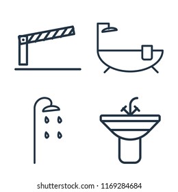 Set of 4 vector icons such as Barrier, Bathtub, Shower, Sink, web UI editable icon pack, pixel perfect