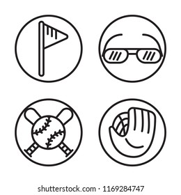 Set of 4 vector icons such as Flag, Sunglasses, Emblem, Catcher, web UI editable icon pack, pixel perfect