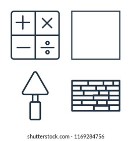 Set of 4 vector icons such as Calculator, Tractor, Trowel, Brick wall, web UI editable icon pack, pixel perfect