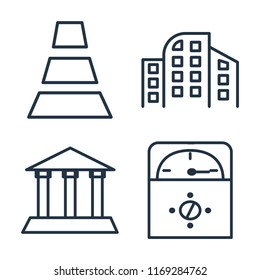 Set of 4 vector icons such as Cone, Building, Museum, Voltmeter, web UI editable icon pack, pixel perfect
