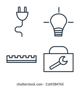 Set of 4 vector icons such as Plug, Idea, Ruler, Toolbox, web UI editable icon pack, pixel perfect