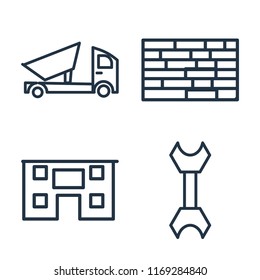 Set of 4 vector icons such as Dumper, Brick wall, House, Wrench, web UI editable icon pack, pixel perfect