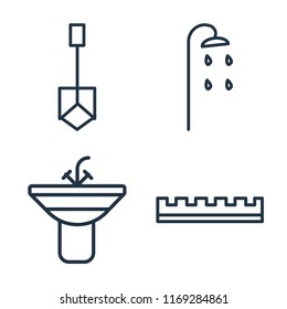 Set of 4 vector icons such as Shovel, Shower, Sink, Ruler, web UI editable icon pack, pixel perfect