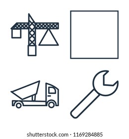 Set of 4 vector icons such as Crane, Tractor, Dumper, Wrench, web UI editable icon pack, pixel perfect