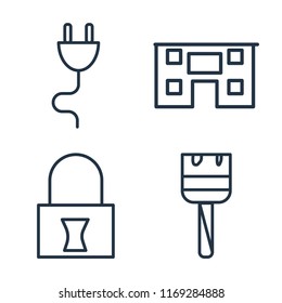 Set of 4 vector icons such as Plug, House, Padlock, Paint brush, web UI editable icon pack, pixel perfect