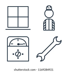 Set of 4 vector icons such as Window, Worker, Voltmeter, Wrench, web UI editable icon pack, pixel perfect