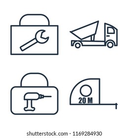 Set of 4 vector icons such as Toolbox, Dumper, Measuring tape, web UI editable icon pack, pixel perfect