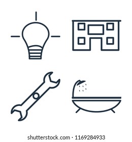 Set of 4 vector icons such as Idea, House, Wrench, Bathtub, web UI editable icon pack, pixel perfect