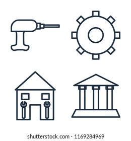 Set of 4 vector icons such as Driller, Settings, Home repair, Museum, web UI editable icon pack, pixel perfect