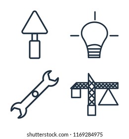 Set of 4 vector icons such as Trowel, Idea, Wrench, Crane, web UI editable icon pack, pixel perfect