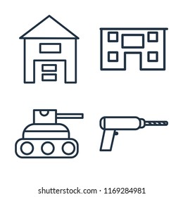 Set of 4 vector icons such as Warehouse, House, Tank, Driller, web UI editable icon pack, pixel perfect