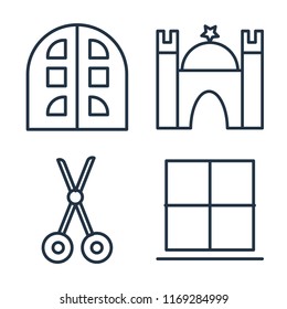 Set of 4 vector icons such as Building, Castle, Scissors, Window, web UI editable icon pack, pixel perfect