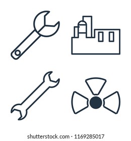 Set of 4 vector icons such as Wrench, Factory, Nuclear, web UI editable icon pack, pixel perfect