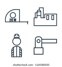 Set of 4 vector icons such as Measuring tape, Factory, Worker, Barrier, web UI editable icon pack, pixel perfect