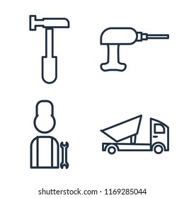 Set of 4 vector icons such as Hammer, Driller, Worker, Dumper, web UI editable icon pack, pixel perfect