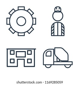 Set of 4 vector icons such as Settings, Worker, House, Concrete mixer, web UI editable icon pack, pixel perfect