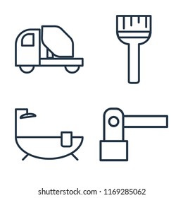 Set of 4 vector icons such as Concrete mixer, Paint brush, Bathtub, Barrier, web UI editable icon pack, pixel perfect