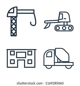 Set of 4 vector icons such as Crane, Excavator, House, Concrete mixer, web UI editable icon pack, pixel perfect