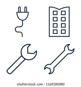 Set of 4 vector icons such as Plug, Building, Wrench, web UI editable icon pack, pixel perfect