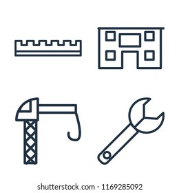 Set of 4 vector icons such as Ruler, House, Crane, Wrench, web UI editable icon pack, pixel perfect