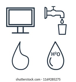 Set of 4 vector icons such as Monitor, Water, Drop, H2o, web UI editable icon pack, pixel perfect
