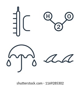 Set of 4 vector icons such as Temperature, H2o, Umbrella, Waves, web UI editable icon pack, pixel perfect
