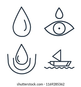 Set of 4 vector icons such as Water drop, Drop, Sailboat, web UI editable icon pack, pixel perfect