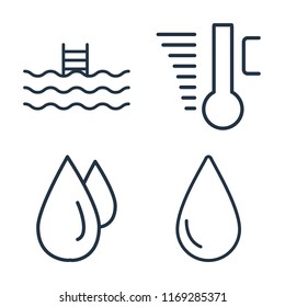 Set of 4 vector icons such as Swimming pool, Temperature, Drops, Drop, web UI editable icon pack, pixel perfect