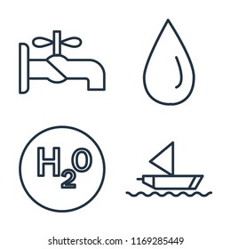 Set of 4 vector icons such as Faucet, Water drop, H2o, Sailboat, web UI editable icon pack, pixel perfect