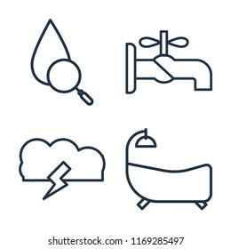 Set of 4 vector icons such as Drop, Faucet, Storm, Bathtub, web UI editable icon pack, pixel perfect
