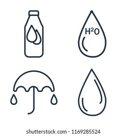 Set of 4 vector icons such as Bottle, H2o, Umbrella, Water drop, web UI editable icon pack, pixel perfect