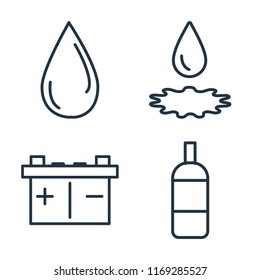 Set of 4 vector icons such as Water drop, Drop, Battery, Bottle, web UI editable icon pack, pixel perfect