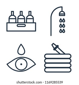 Set of 4 vector icons such as Bottle, Shower, Drop, Hose, web UI editable icon pack, pixel perfect