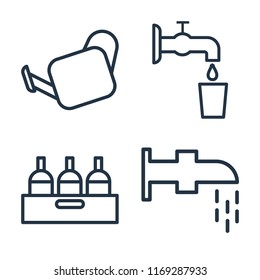 Set of 4 vector icons such as Watering Can, Water, Bottle, Watertap, web UI editable icon pack, pixel perfect