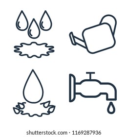 Set of 4 vector icons such as Drop, Watering Can, Water drop, Watertap, web UI editable icon pack, pixel perfect